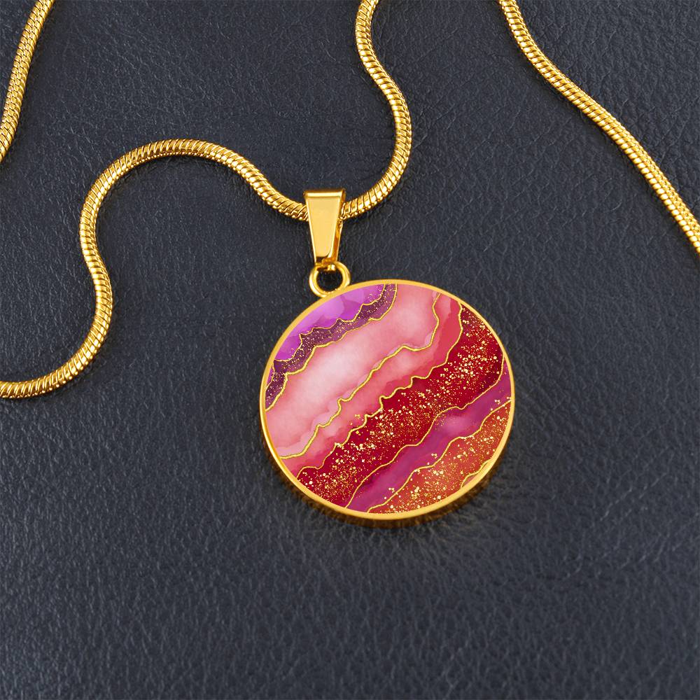 Alcohol Ink Pendant Necklace Red Maroon Crimson Shades Wanderlust Jewelry Trendy Fluid Art Colorful Abstract Background Modern Art