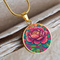 November Birth Flower Peony Psychedelic Art Pendant Necklace, Boho hippie Retro Floral Jewelry, Peonies Groovy Vintage Art Gift for Her