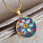 December Birth Flower Narcissus Psychedelic Art Pendant Necklace, Boho hippie Retro Floral Jewelry, Groovy Vintage Art Gift for Her