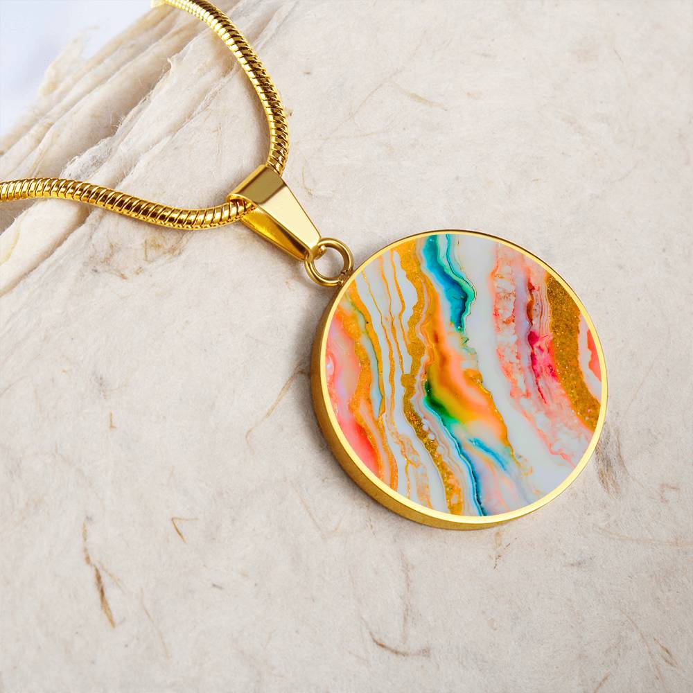Agate Marble Fluid Art Texture Pendant Necklace Contemporary Glitter Design Rainbow Alcohol Ink Background Modern Abstract Colorful Art