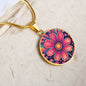 October Birth Flower Cosmos Psychedelic Art Pendant Necklace, Boho hippie Retro Floral Jewelry, Groovy Vintage Art Gift for Her