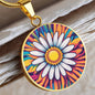 April Birth Month Flower Pendant Necklace Daisy Floral Trippy Art Necklace Gift for Her Daisies Vintage rave birthflower, Groovy Boho Hippie
