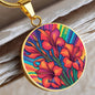 August Birth Flower Gladiolus Psychedelic Art Pendant Necklace, Boho hippie Retro Floral Jewelry, Gladioli Groovy Vintage Art Gift for Her