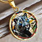 Jaguar Engraved Celtic Native American Zodiac Animal Charm Pendant Stained Glass Art Necklace Protection Spirit Dream Cat Jewelry Gift