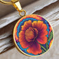 Birthflower Carnation Necklace, January Birth Flower Necklace, Flower Design Circle Pendant Mothers Day Necklace & Valentines Gifts For Her