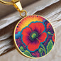 August Birthflower Poppy Trippy 70s 80s Art Pendant Necklace, Boho hippie Retro Poppies Floral Jewelry, Groovy Vintage Art Gift for Her
