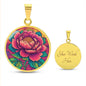 November Birth Flower Peony Psychedelic Art Pendant Necklace, Boho hippie Retro Floral Jewelry, Peonies Groovy Vintage Art Gift for Her
