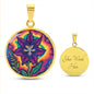 July Birth Flower Larkspur Trippy 70s 80s Art Pendant Necklace, Boho hippie Retro Floral Jewelry Larkspur Groovy Vintage Art Gift For Her