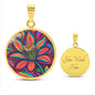 June Birth Flower Honeysuckle Psychedelic Art Pendant Necklace, Boho hippie Retro Floral Jewelry Honeysuckle Groovy Vintage Art Gift for Her