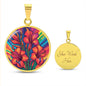 August Birth Flower Gladiolus Psychedelic Art Pendant Necklace, Boho hippie Retro Floral Jewelry, Gladioli Groovy Vintage Art Gift for Her