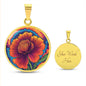 Birthflower Carnation Necklace, January Birth Flower Necklace, Flower Design Circle Pendant Mothers Day Necklace & Valentines Gifts For Her