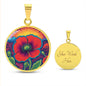 August Birthflower Poppy Trippy 70s 80s Art Pendant Necklace, Boho hippie Retro Poppies Floral Jewelry, Groovy Vintage Art Gift for Her