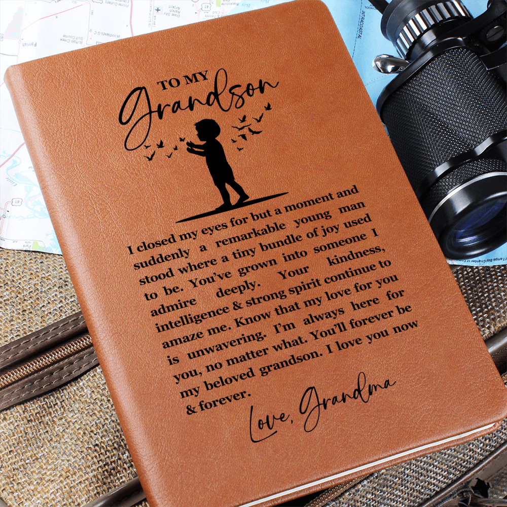 I Closed My Eyes Grandson Leather Journal, Sentimental Keepsake Gift for Grandson, Graduation Birthday Wedding Day Gift Proud Grandmother