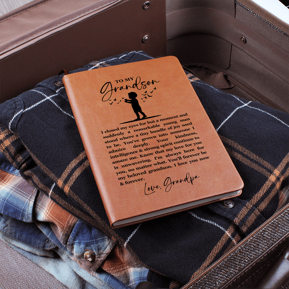 I Closed My Eyes Grandson Leather Journal, Sentimental Keepsake Gift for Grandson, Graduation Birthday Wedding Day Gift Proud Grandfather