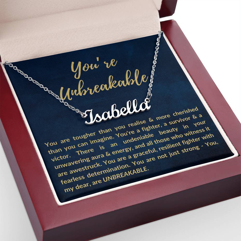 Personalized Custom Name Pendant Necklace, Motivational Inspirational Jewelry Gift, You're Unbreakable Strength and Resilience Gifts for Her