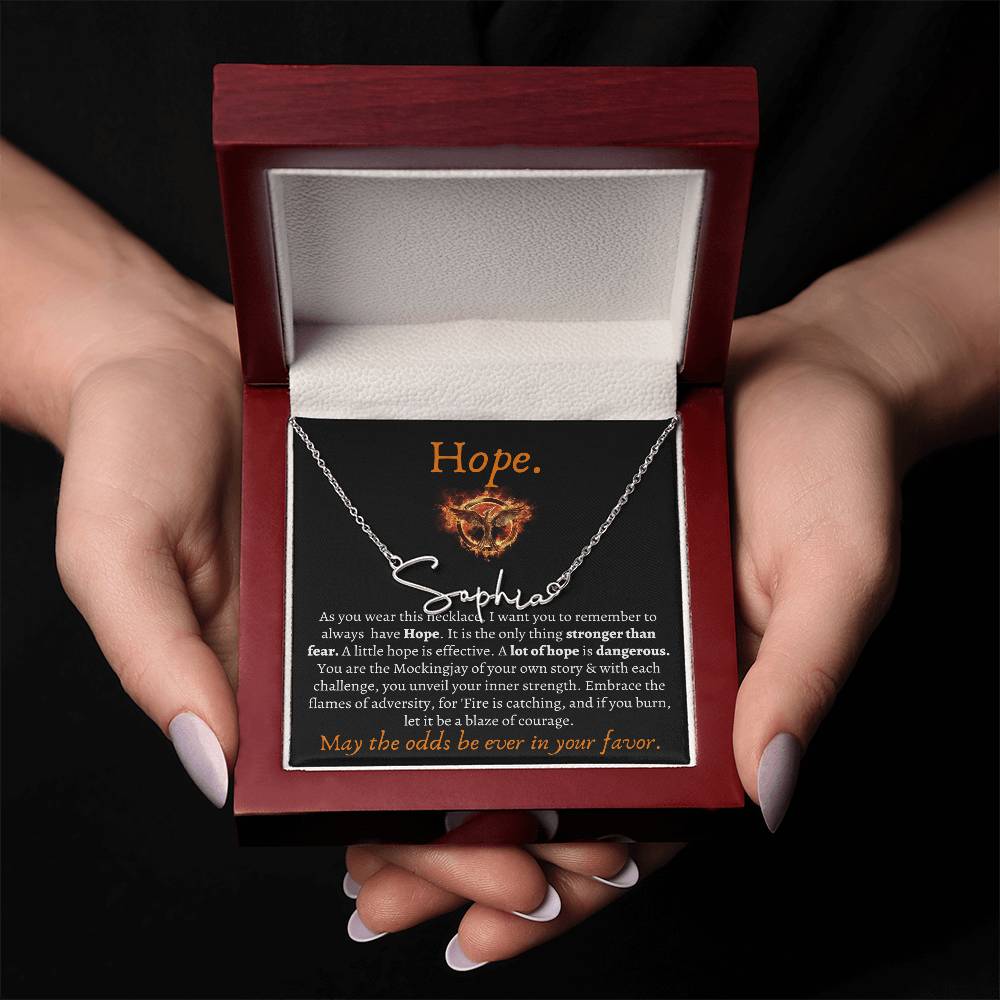 May the odds be ever in your favor Custom Necklace, Songbirds & Snakes, The Ballad Of, Mockingjay Hope Name Necklace Gifts for Best Friend