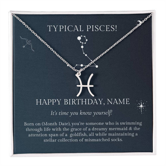 Zodiac Pendant, Personalised Horoscope Necklace, Sagittarius Capricorn Aquarius Pisces, Dainty Custom Funny Girlfriend Gift, Birthday Gift