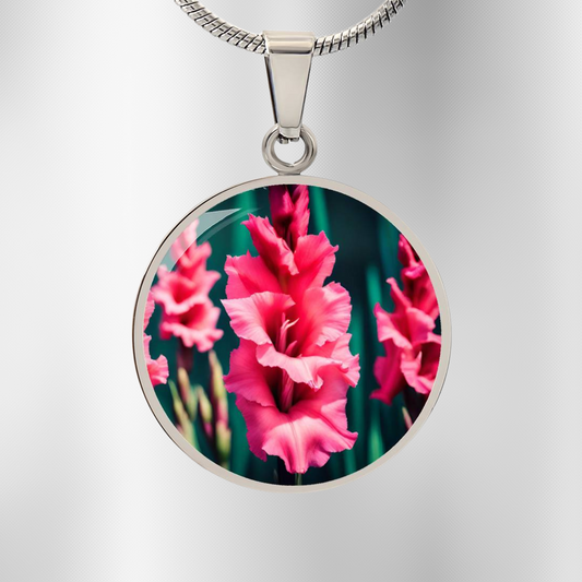 Gladiolus Birth Flower Necklace, August Birthflower Necklace, Engraved Flower Necklace, Mothers Day Gift & Valentines Gifts For Her