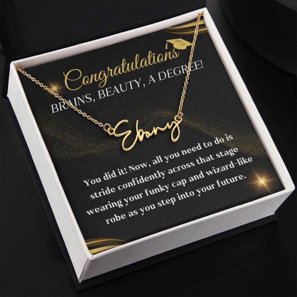 Graduation necklace jewelry congratulations degree gift idea grad hat and robe future stepping congratulatory milestone celebration