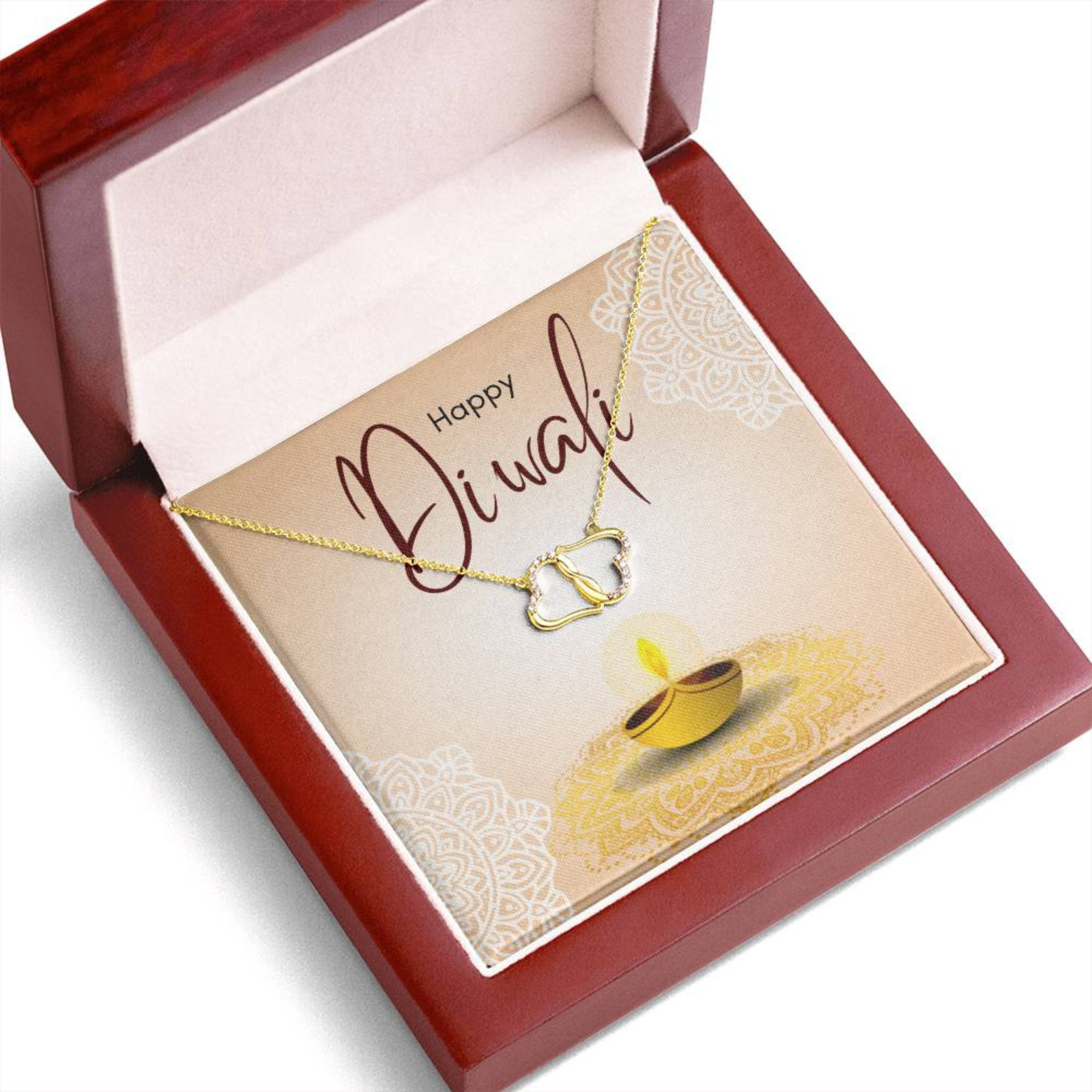 Happy Diwali Necklace, For Wife, 10k and 14k Gold, 18 0.07 Carat Diamonds , Deepavali Gift, Diwali Jewelry, Diwali Gifts, Deepavali Gift