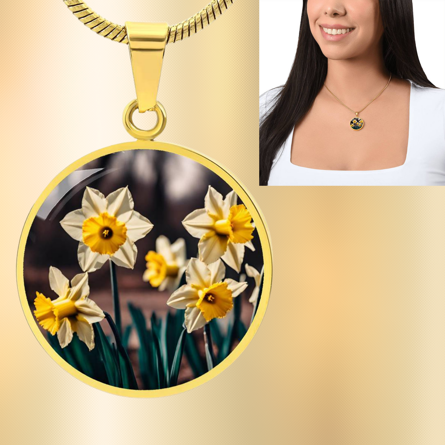 Daffodil Birth Flower Necklace March Birthday Gifts Birth Month Flower Engraved Floral Necklace Botanical Jewelry Valentines Day Mothers Day