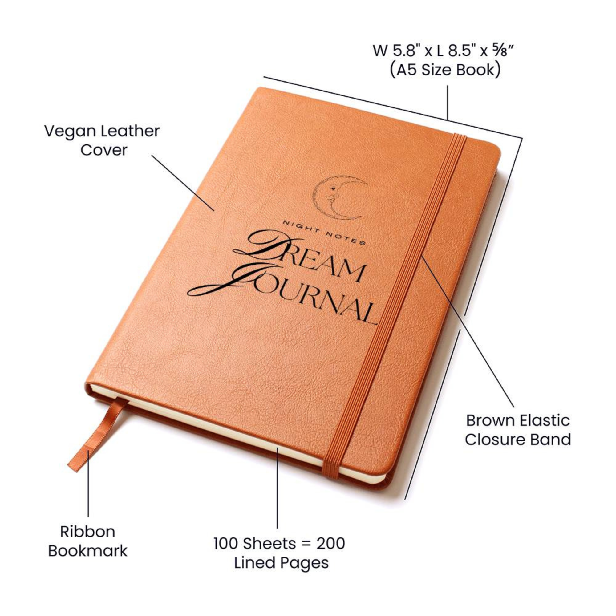 Dream Journal Notebook Diary, Rustic Journal, Vegan Leather Journal, Lined Notebook, Cottage Core Journal, Goddess Provisions, Moon Phase