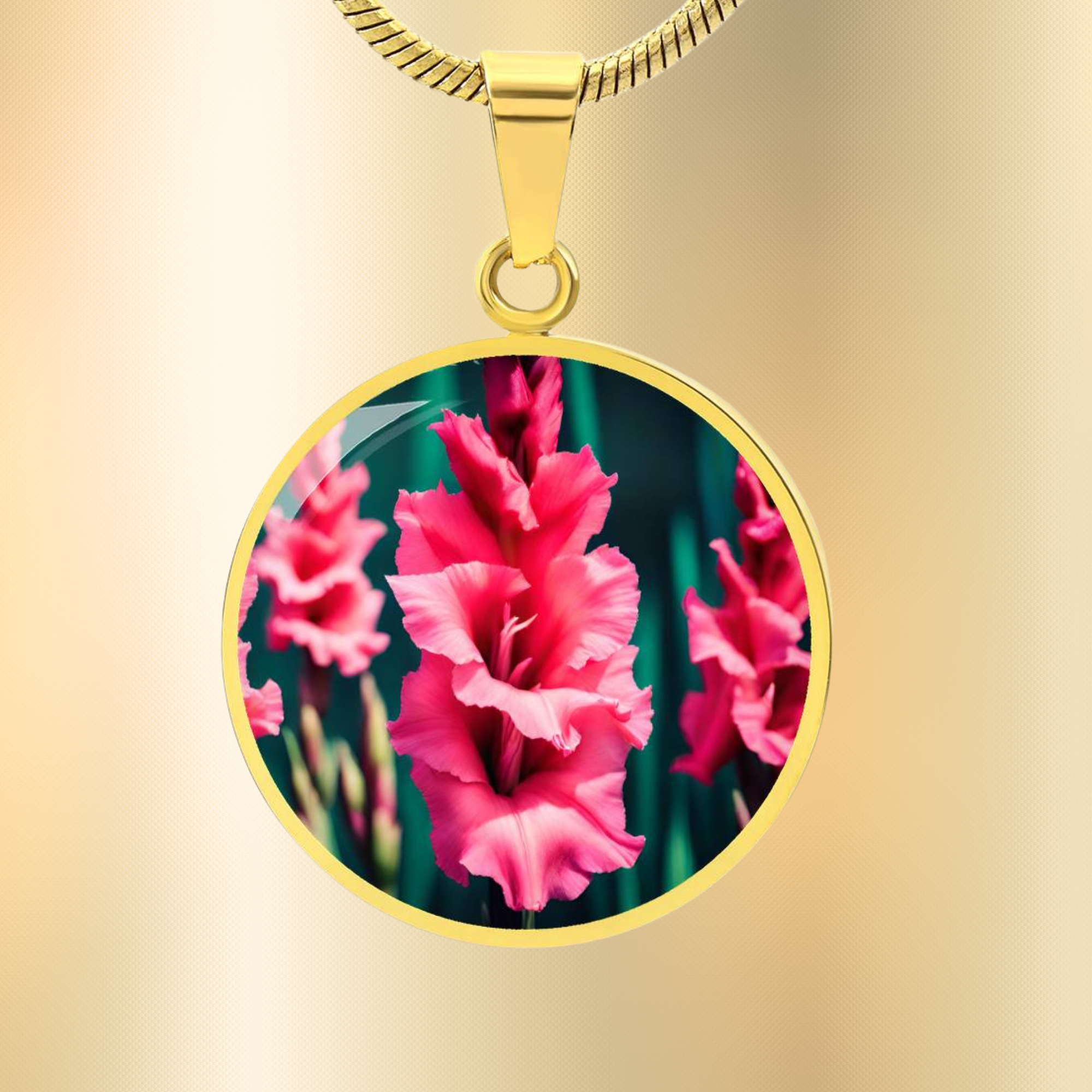 Gladiolus Birth Flower Necklace, August Birthflower Necklace, Engraved Flower Necklace, Mothers Day Gift & Valentines Gifts For Her