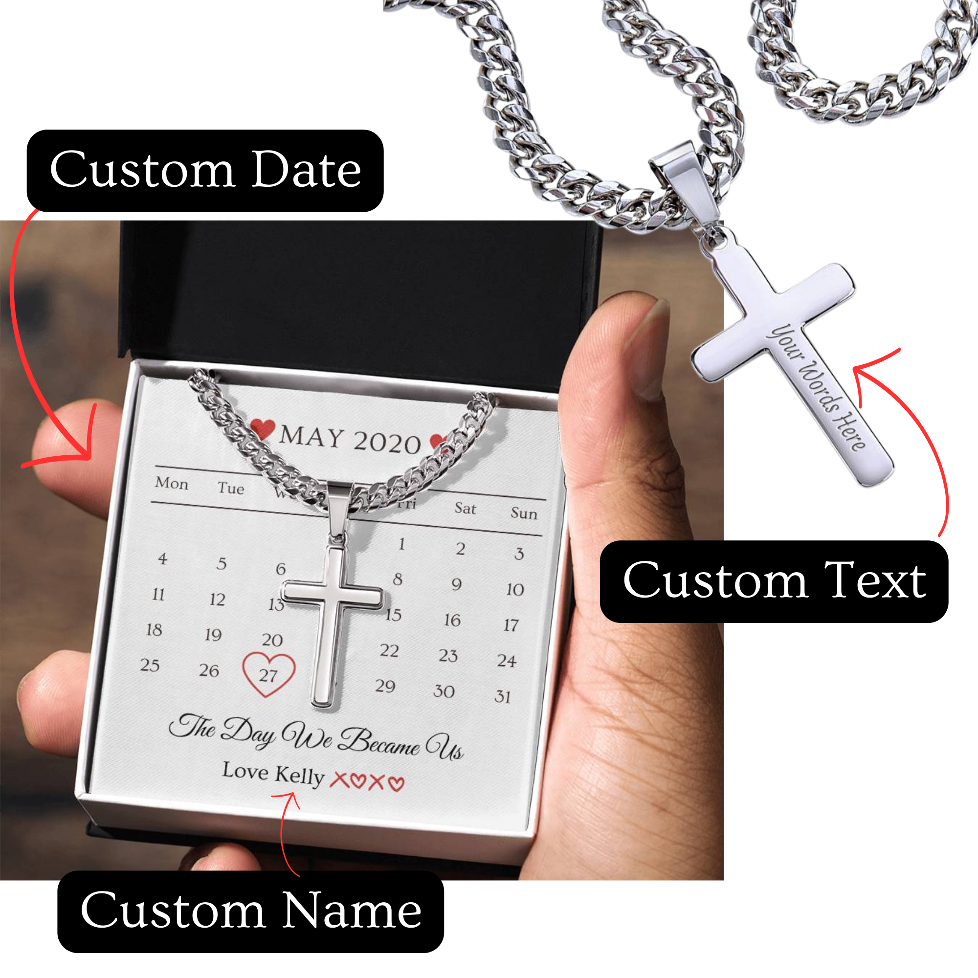 Valentine's Day Gift, Gift For Boyfriend, Guy Valentine Gift, Girlfriend Birthday Gift, Personalised Cross necklace For him, Gift for Him