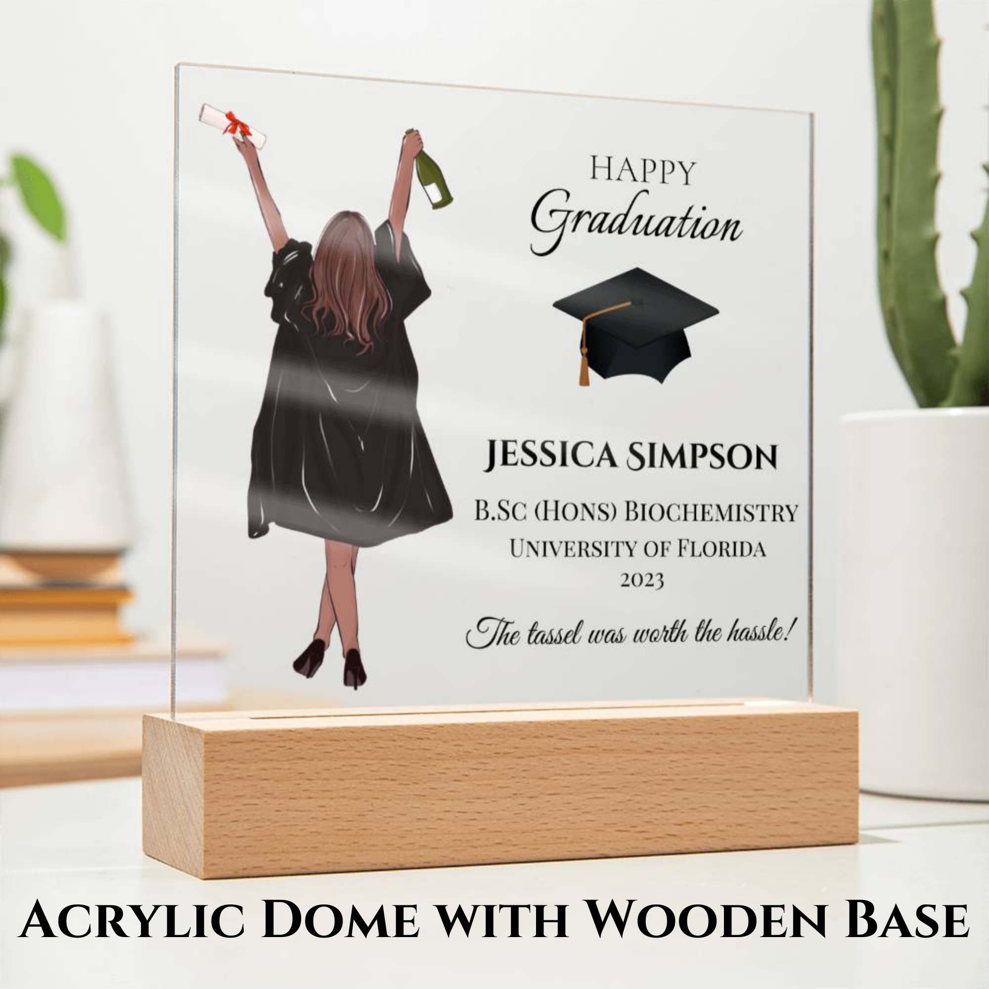 Female Personalised Graduation Gift, Congratulations, Class of 2023 Any Year, Graduation Gift for Daughter, Sister, Girlfriend, Acrylic Block