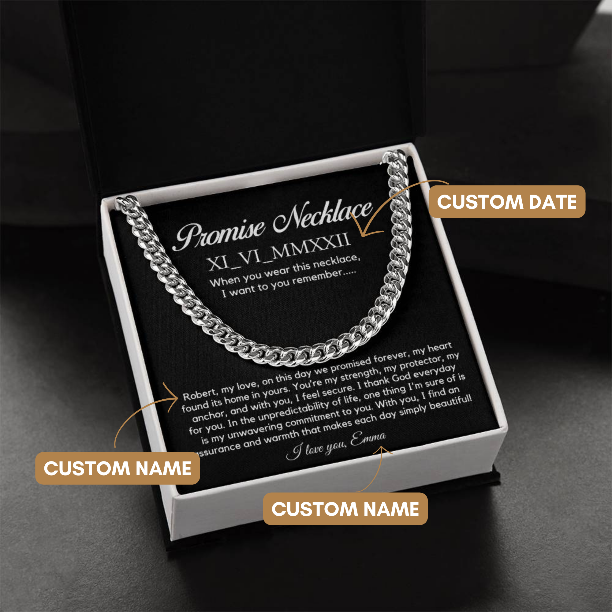 Personalised Promise Necklace For Him, Promise Gifts For Him, Boyfriend Promise Necklace,Anniversary Gift For Husband,Guy Valentine Gift