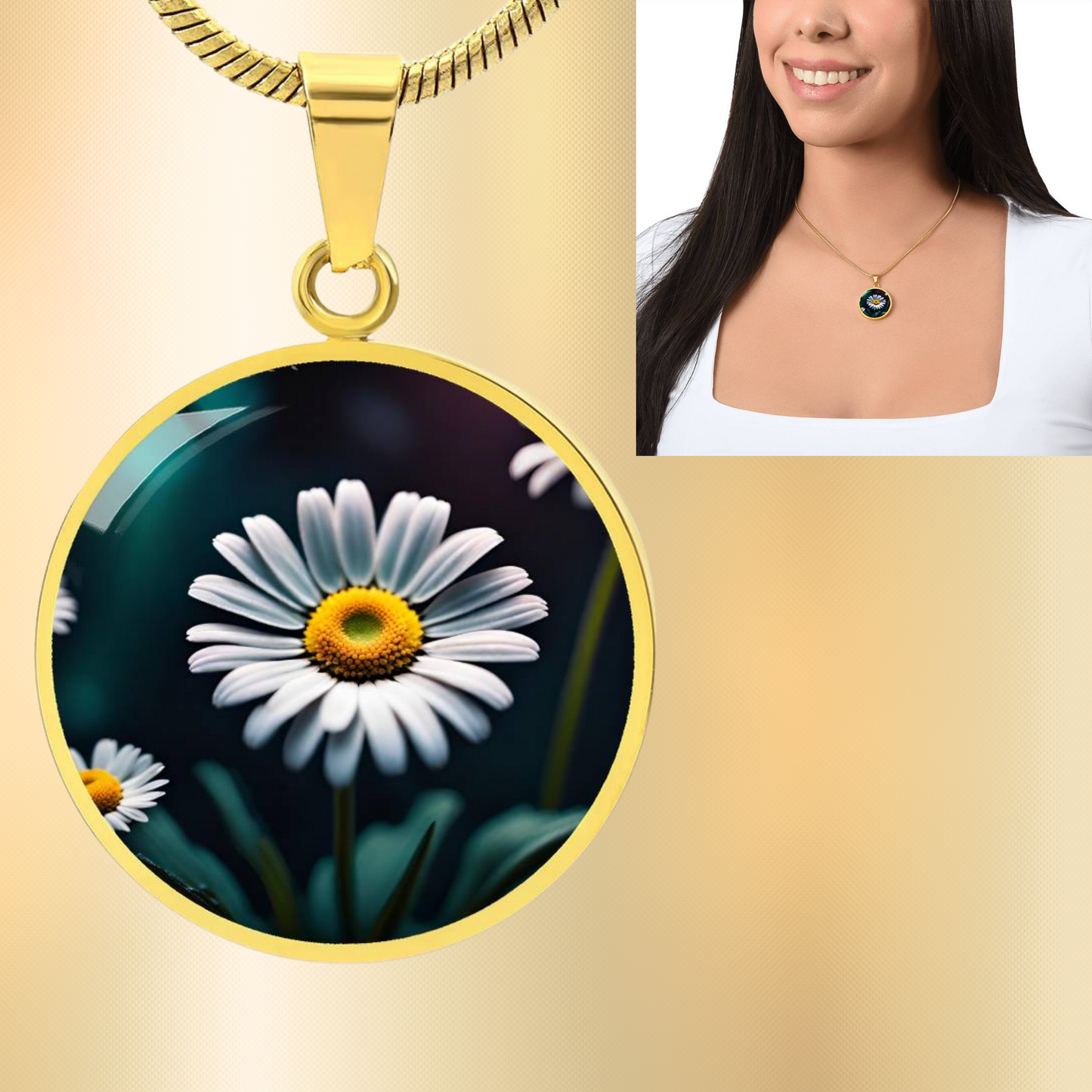 April Birth Month Flower Necklace Daisy Flower Necklace Gift for Her Stainless Steel Gold Pendant flower charms Mothers Valentines Day