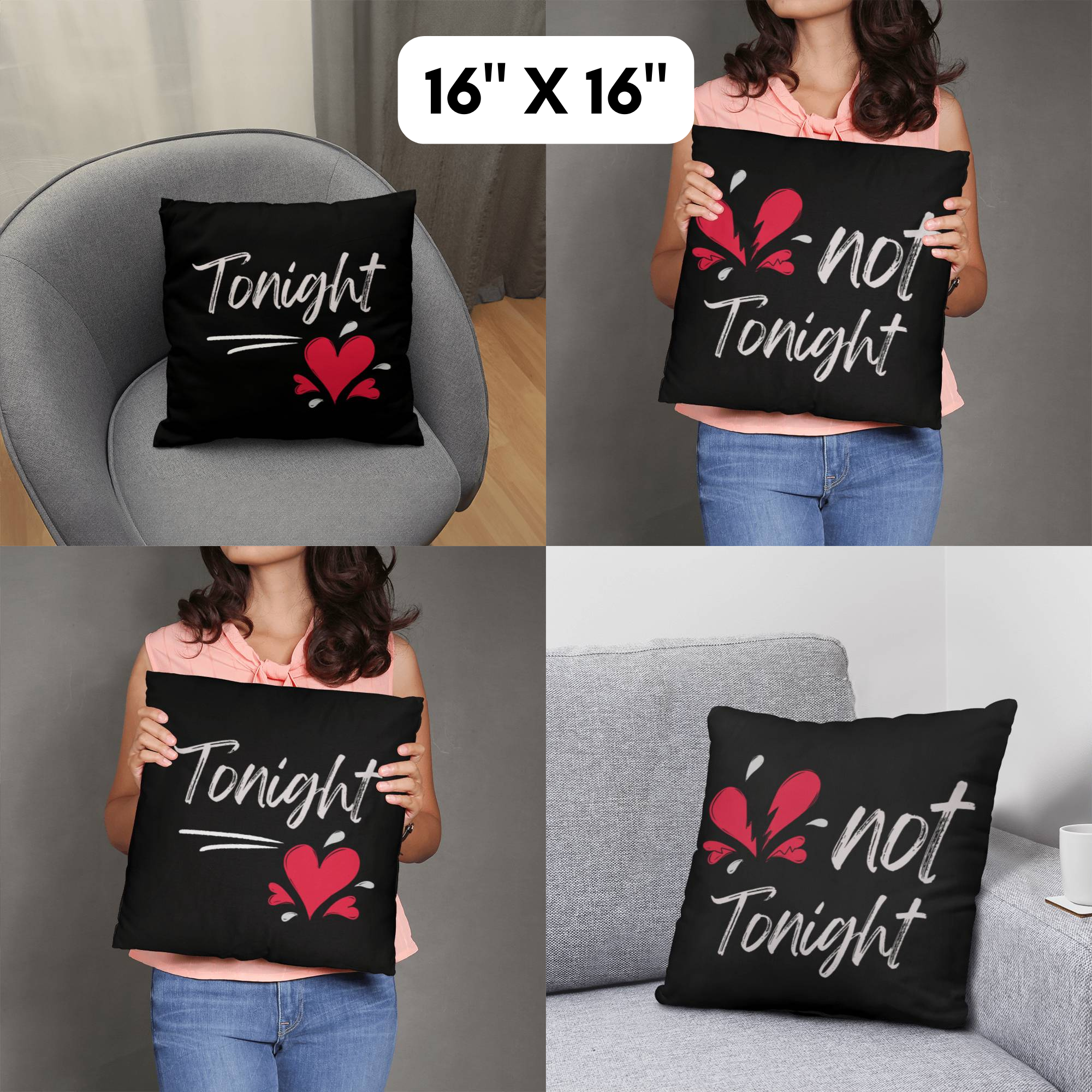 Funny Valentine's Day, Tonight Not Tonight Reversible Throw Pillow Case Decor for Home Bedroom, Gift for Boyfriend, Gift for Girlfriend