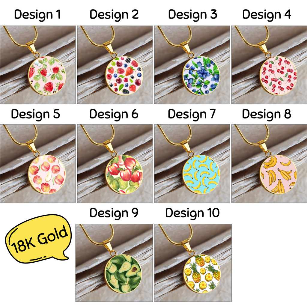 Cute Fruit Design Necklace Jewelry, Food Strawberry Blueberry Raspberry Lemon Peach Orange Necklace, Silver Necklace 18k Gold Plated Pendant