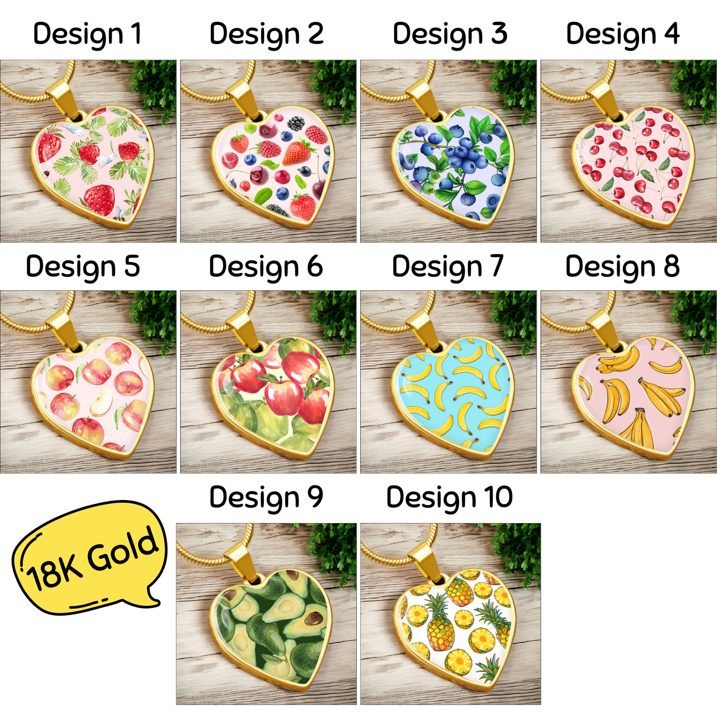 Cute Fruit Design Necklace Jewelry, Food Strawberry Blueberry Raspberry Lemon Peach Orange Necklace, Silver Necklace 18k Gold Plated Pendant