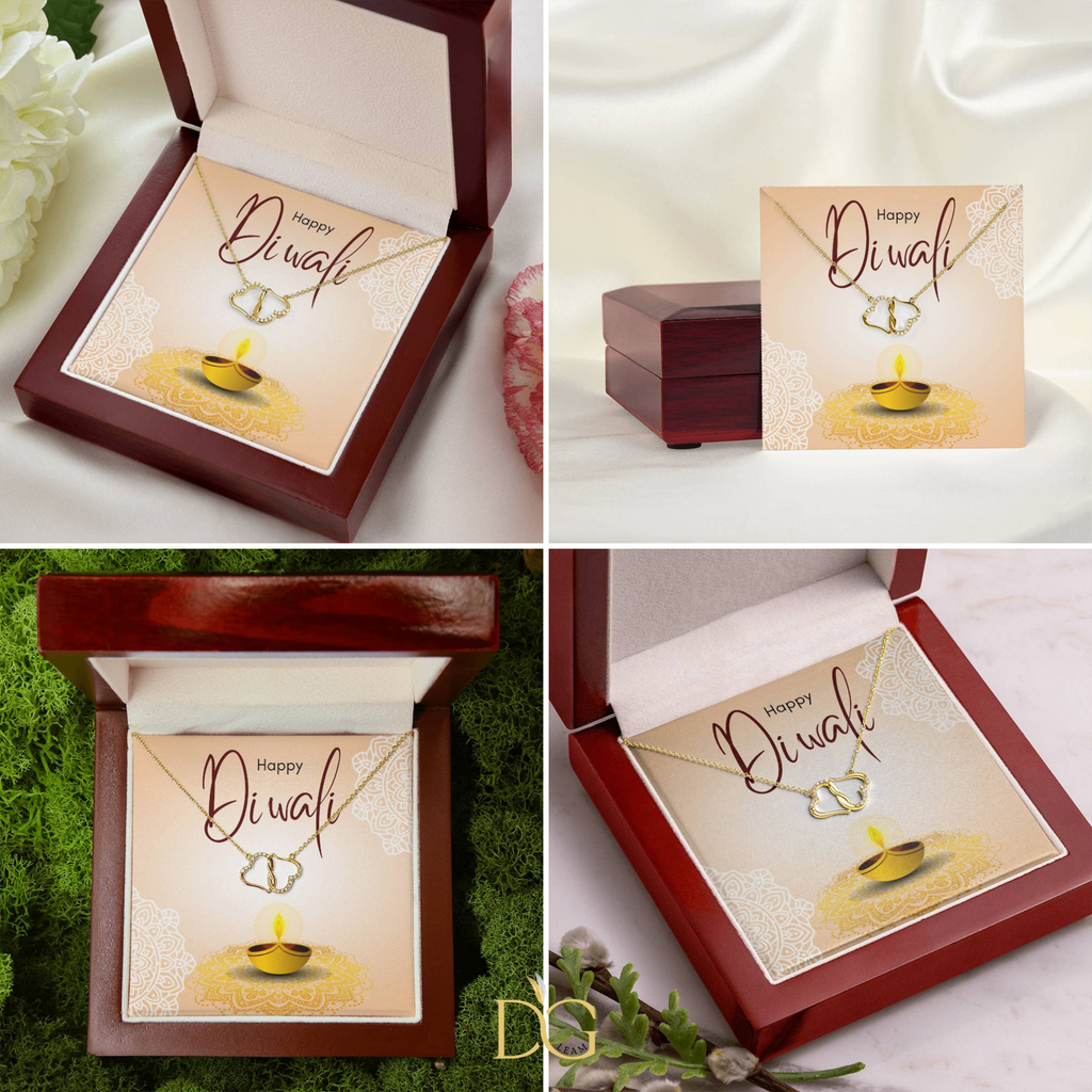Happy Diwali Necklace, For Wife, 10k and 14k Gold, 18 0.07 Carat Diamonds , Deepavali Gift, Diwali Jewelry, Diwali Gifts, Deepavali Gift