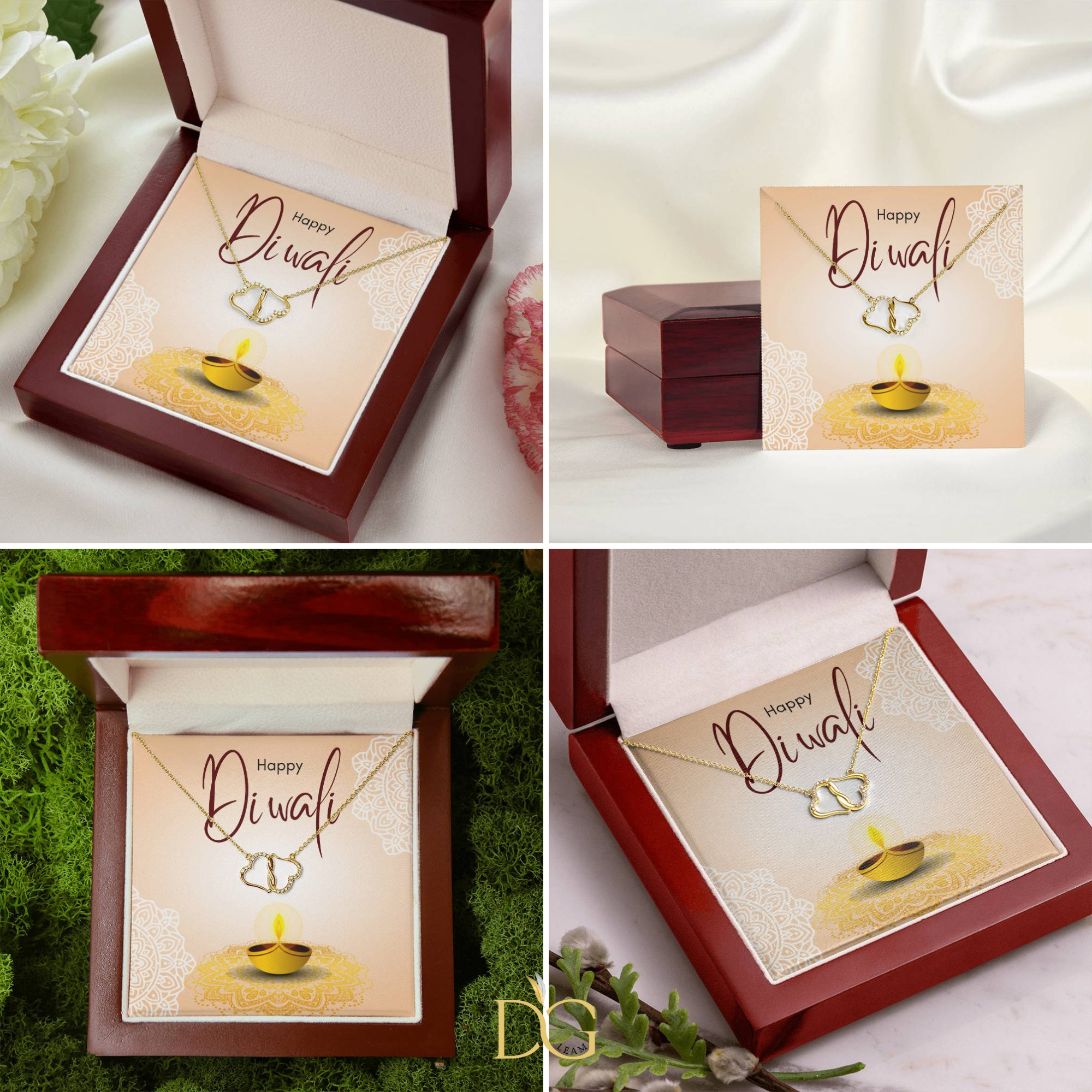 Happy Diwali Necklace, For Wife, 10k and 14k Gold, 18 0.07 Carat Diamonds , Deepavali Gift, Diwali Jewelry, Diwali Gifts, Deepavali Gift