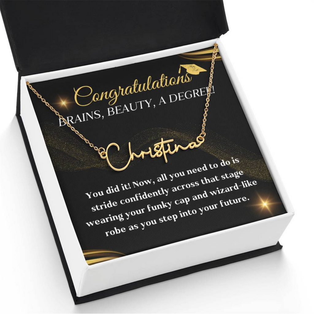 Graduation necklace jewelry congratulations degree gift idea grad hat and robe future stepping congratulatory milestone celebration