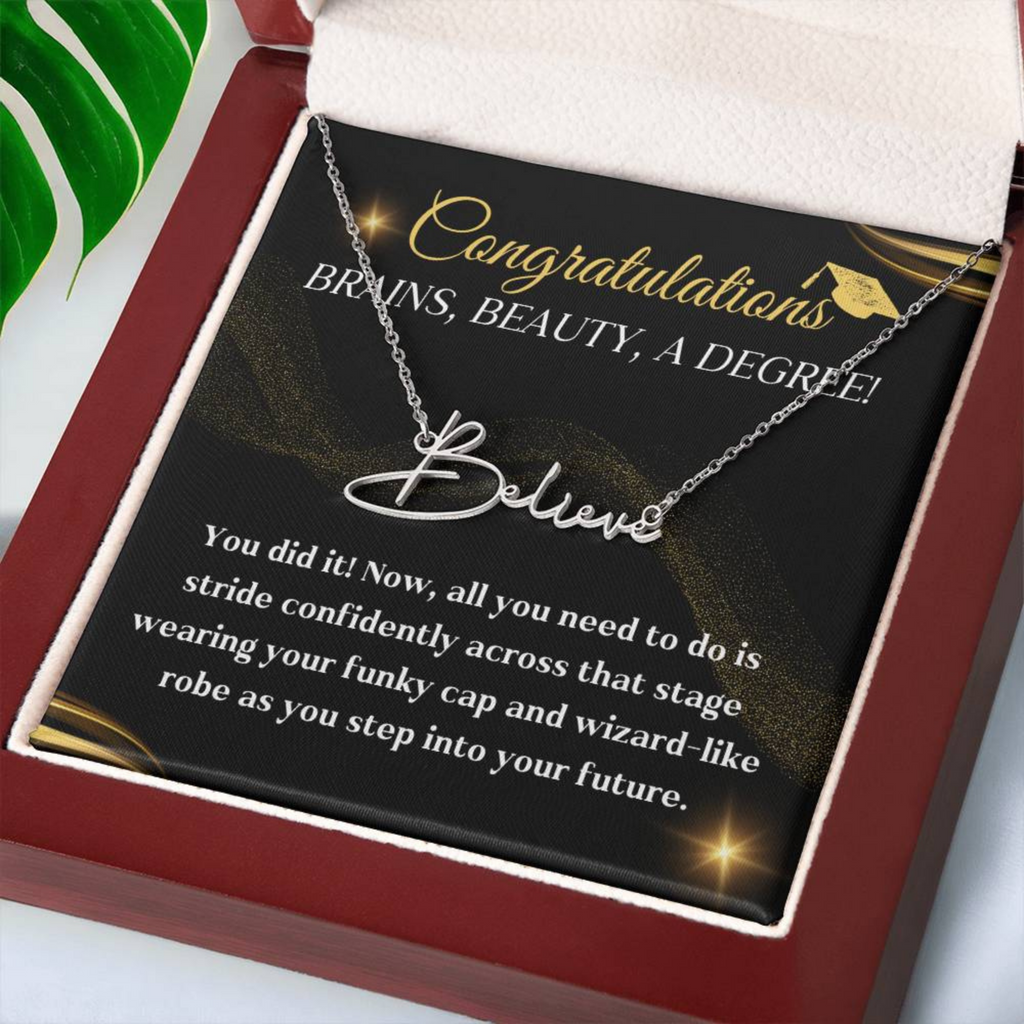 Graduation necklace jewelry congratulations degree gift idea grad hat and robe future stepping congratulatory milestone celebration