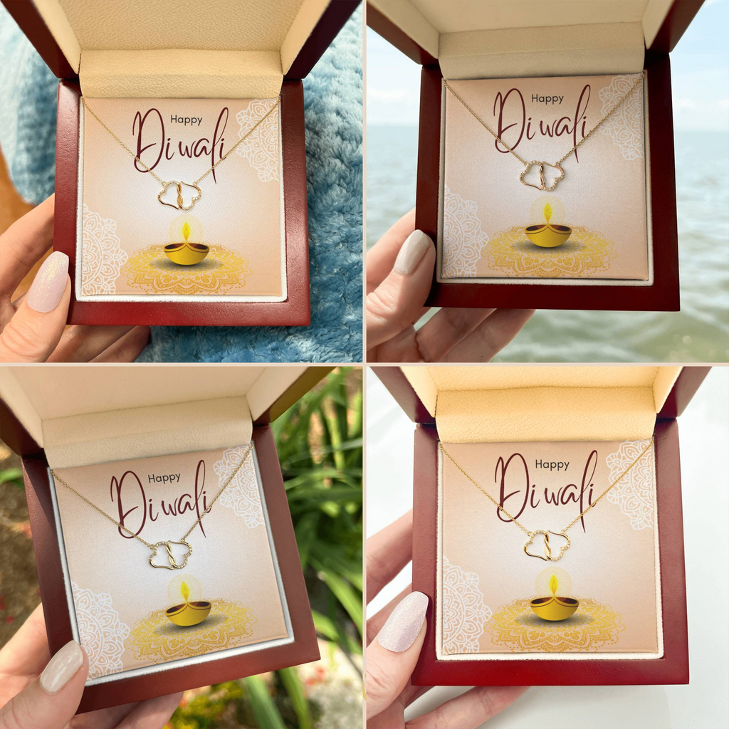 Happy Diwali Necklace, For Wife, 10k and 14k Gold, 18 0.07 Carat Diamonds , Deepavali Gift, Diwali Jewelry, Diwali Gifts, Deepavali Gift