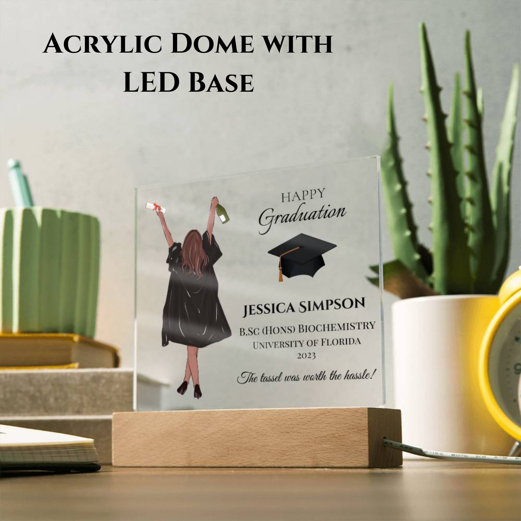 Female Personalised Graduation Gift, Congratulations, Class of 2023 Any Year, Graduation Gift for Daughter, Sister, Girlfriend, Acrylic Block