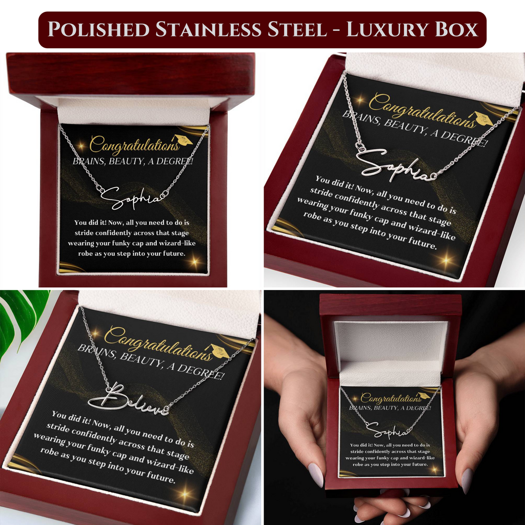 Graduation necklace jewelry congratulations degree gift idea grad hat and robe future stepping congratulatory milestone celebration