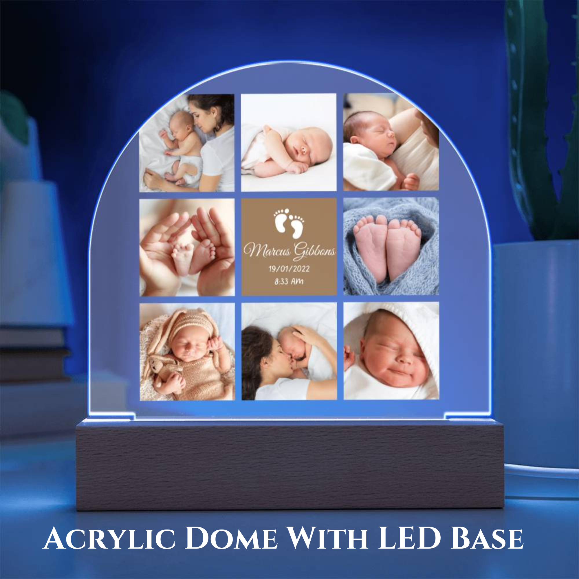 Custom name and picture acrylic dome, personalized led light, children's night light, nursery, baby gift