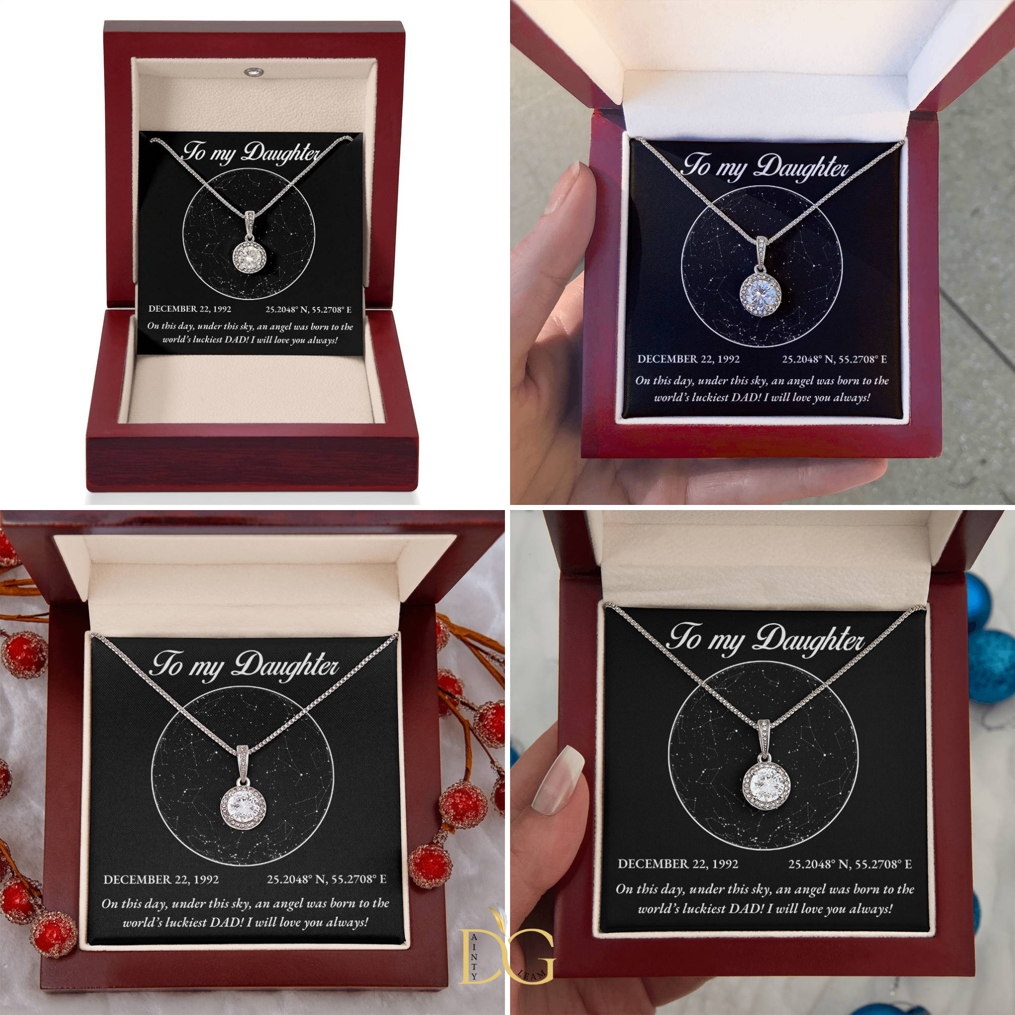 To My Daughter, Personalised Gold Necklace, Daughter Gift Starmap Night Sky Print, Christmas Gift New Year Gift , Daughter Necklace from dad