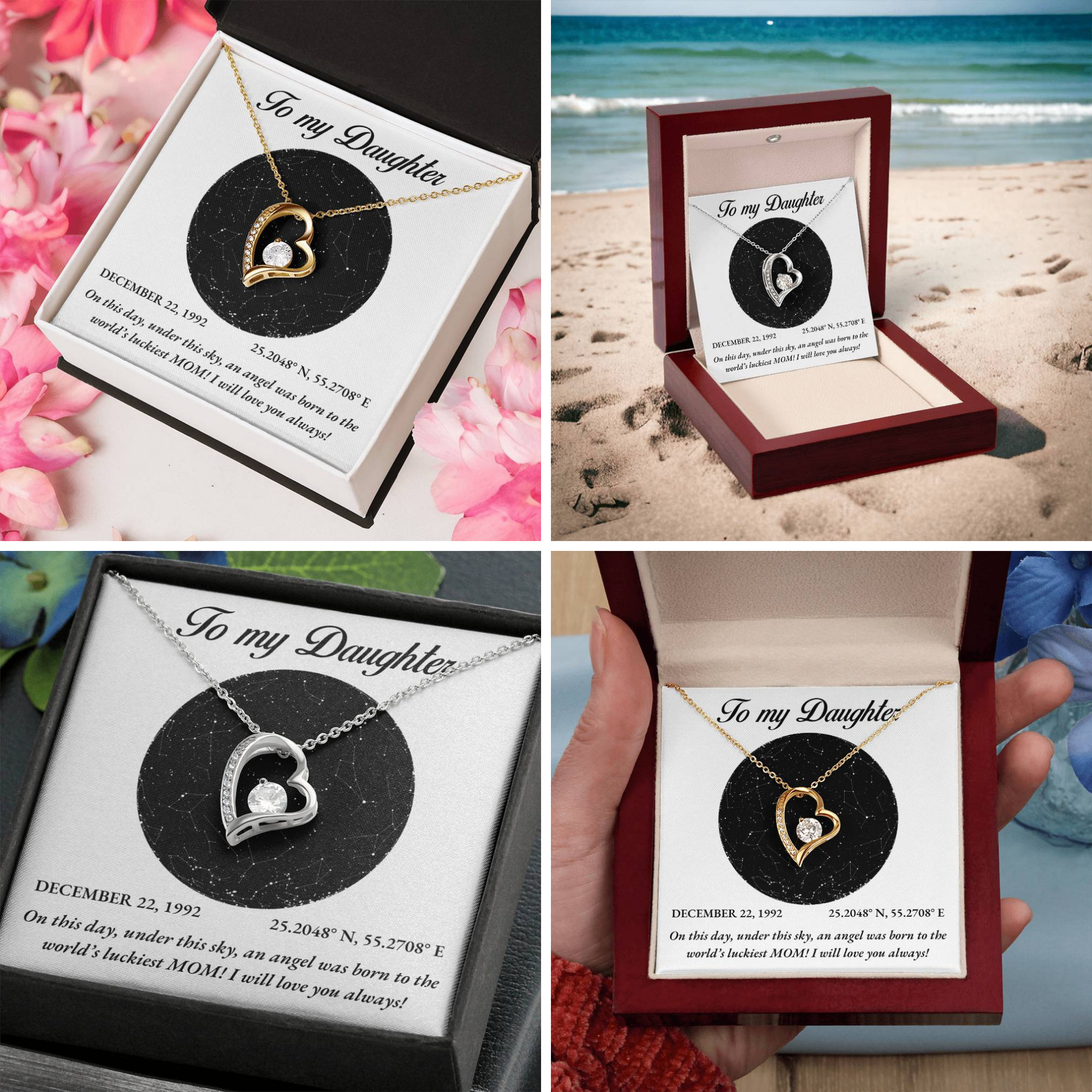 To My Daughter, Personalised Gold Necklace, Daughter Gift Starmap Night Sky Print, Christmas Gift New Year Gift , Daughter Necklace from Mom