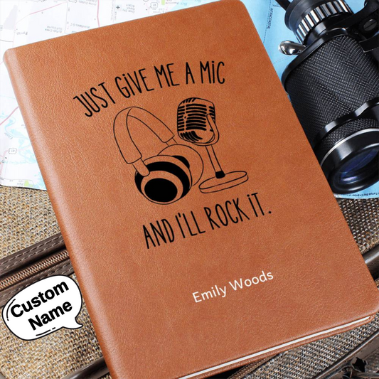 Classic Microphone Headphone Personalized Lyric Journal, Gift for Singer, Songwriter, Gift for Artist, Gift for Podcast, Speaker, Musician