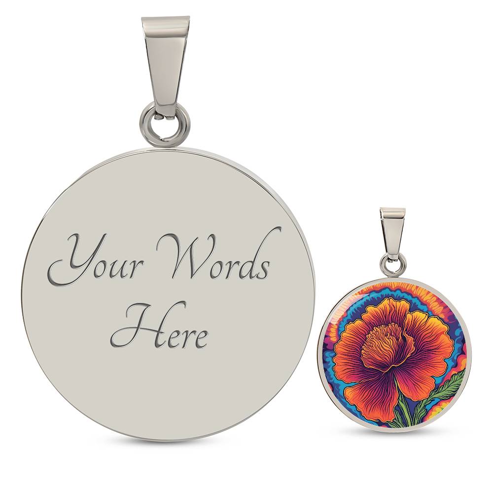Birthflower Carnation Necklace, January Birth Flower Necklace, Flower Design Circle Pendant Mothers Day Necklace & Valentines Gifts For Her