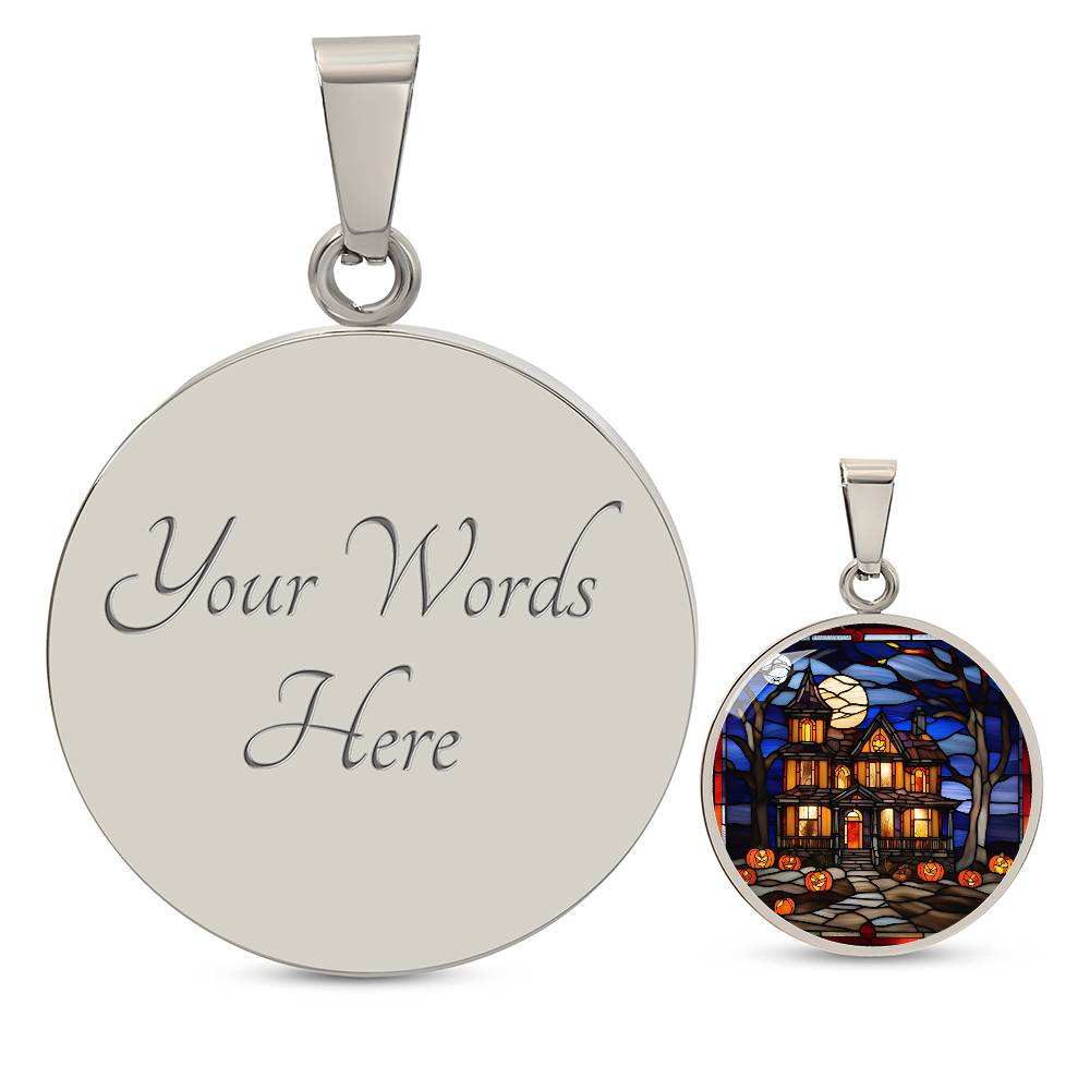 Halloween Haunted Home Necklace, Personalized Day of the Dead Jewelry Spooky Season Ghost Charm Pendant October Birthday Gift For Her or Him