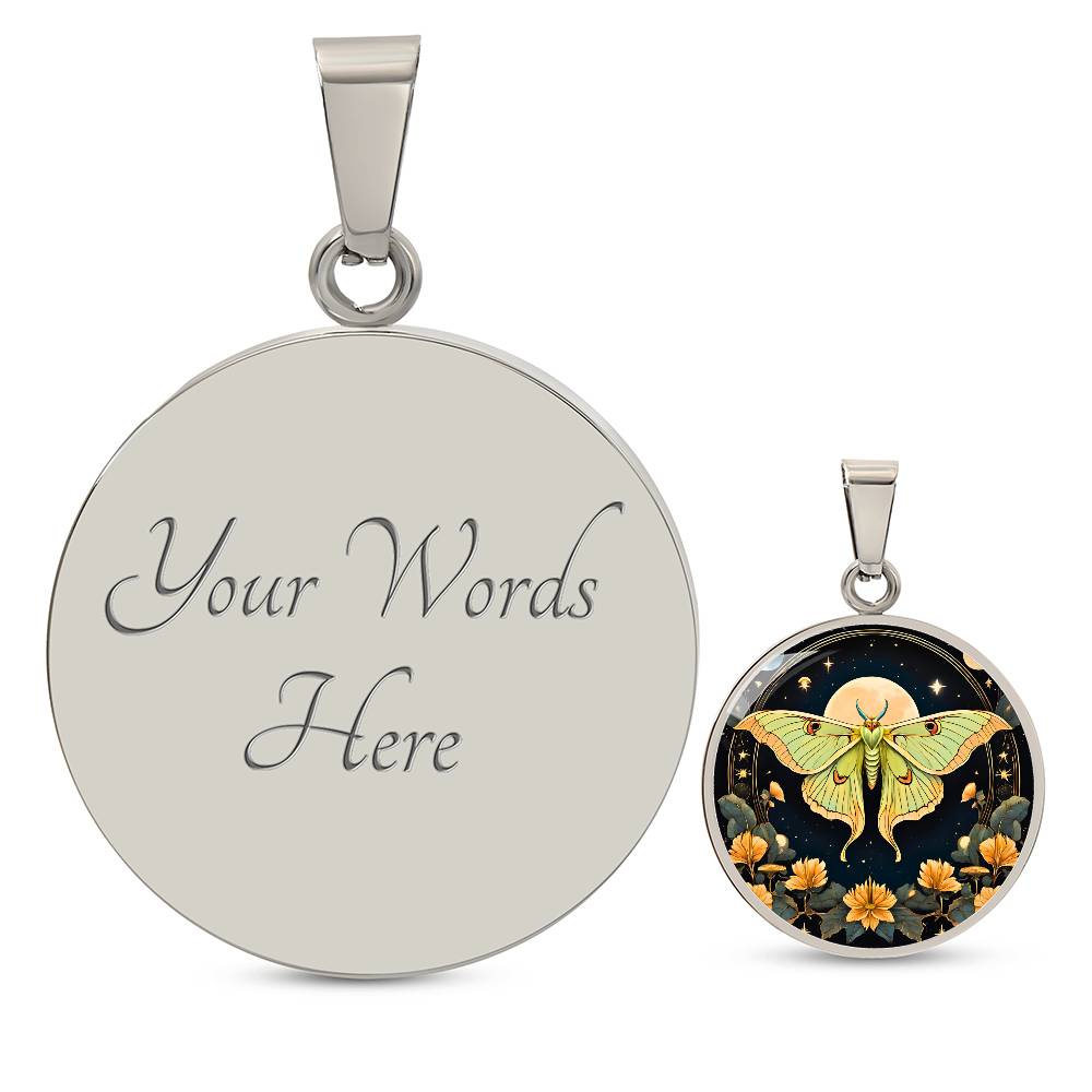 Luna moth pendant, Luna moth jewelry , Butterfly Celestial pendant, Lunar Cycle, Cottagecore insect jewelry, Metaphysical actias luna Chain