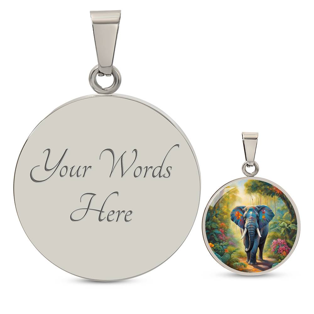 Vibrant Elephant Pendant Necklace Tropical Forest Floral Jewelry Jungle Art Charm, Animal and Nature Lovers Necklace Gift for Her, Him Gift