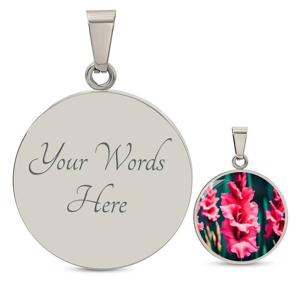 Gladiolus Birth Flower Necklace, August Birthflower Necklace, Engraved Flower Necklace, Mothers Day Gift & Valentines Gifts For Her